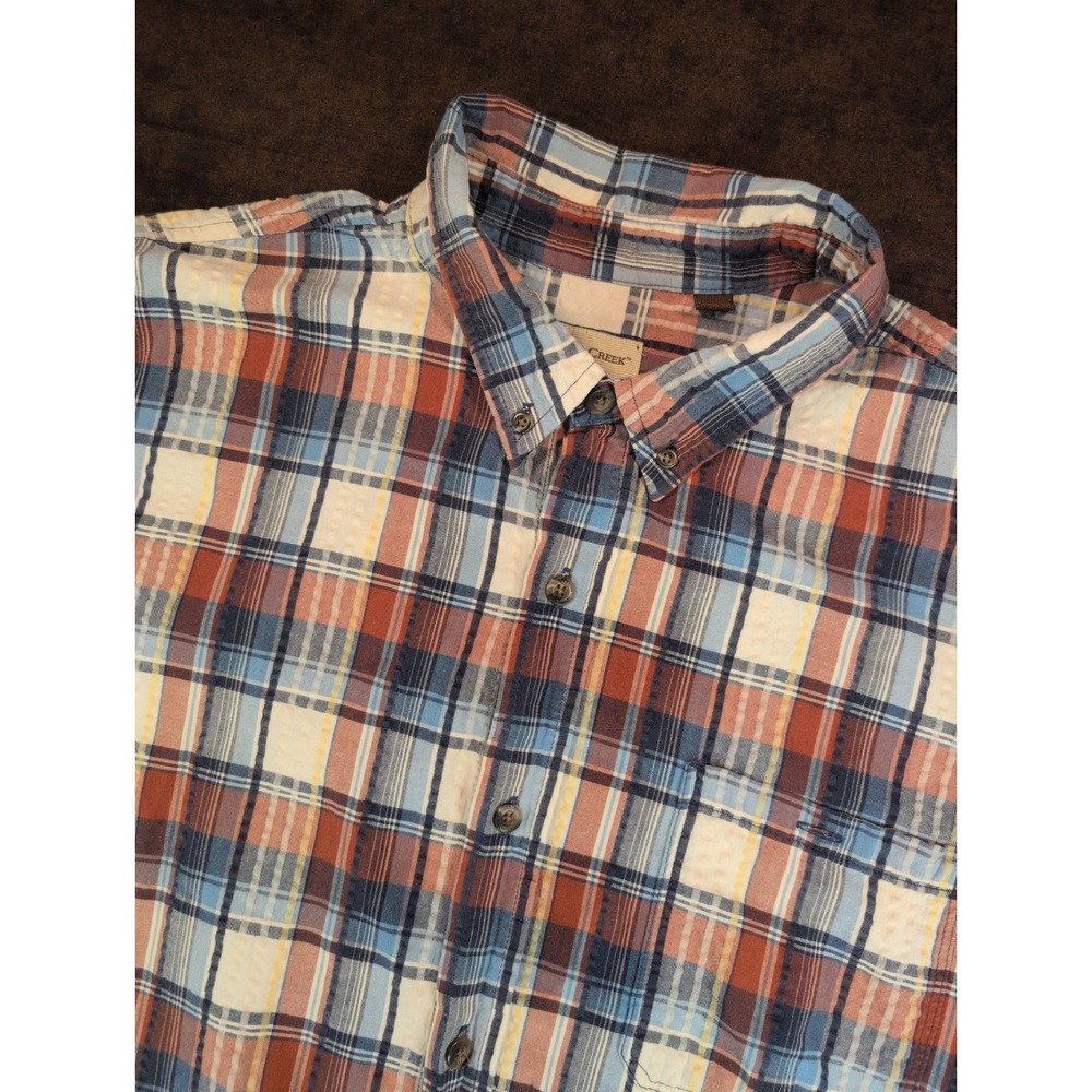 Hobbs Creek Mens 2XL Short Sleeve Button Down Plaid Shirt Blue Orange Cotton